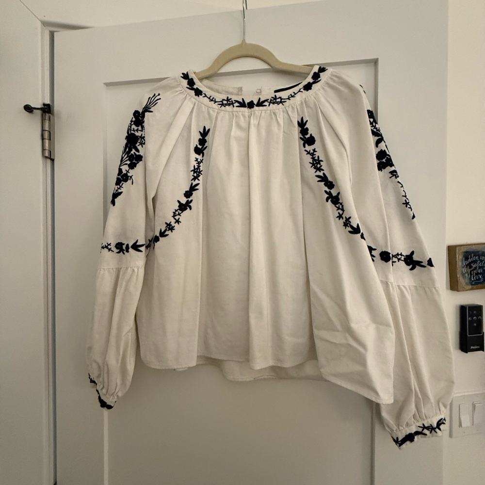 Elegant White and Black Embroidered Women's Top